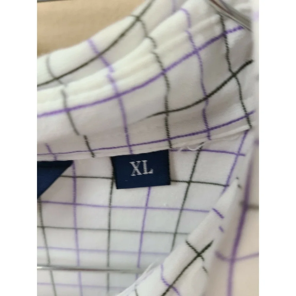 Polo Golf Ralph Lauren Mens Polo Shirt XL White Purple Plaid Short Sleeve Preppy